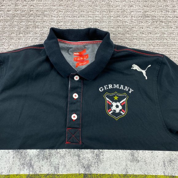 Puma Soccer Germany Polo Shirt Men Large L Black Green White Stripe Casual Sport - Picture 3 of 16